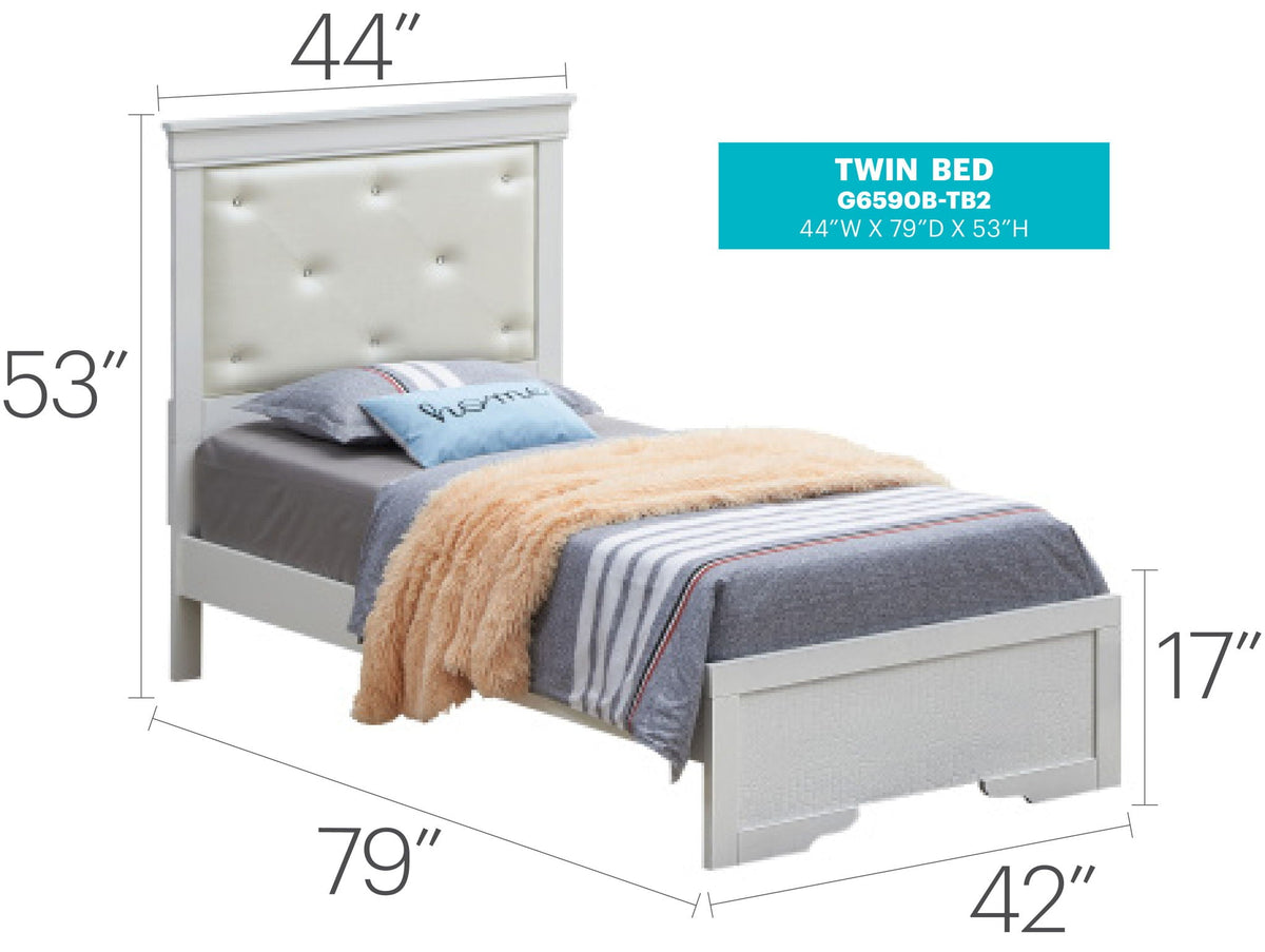 Lorana Twin Upholstered Bed with Tufted Headboard - Pearl Silver, Black, or Gray