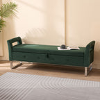 Wide Storage Ottoman Bench with Armrests - Fabric