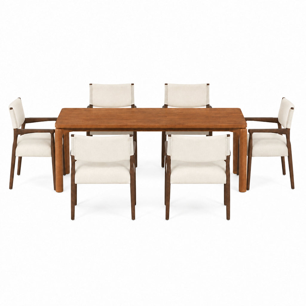 Rectangular 7-Piece Dining Table Set with Rubber Wood - Walnut Finish