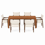 Rectangular 7-Piece Dining Table Set with Rubber Wood - Walnut Finish