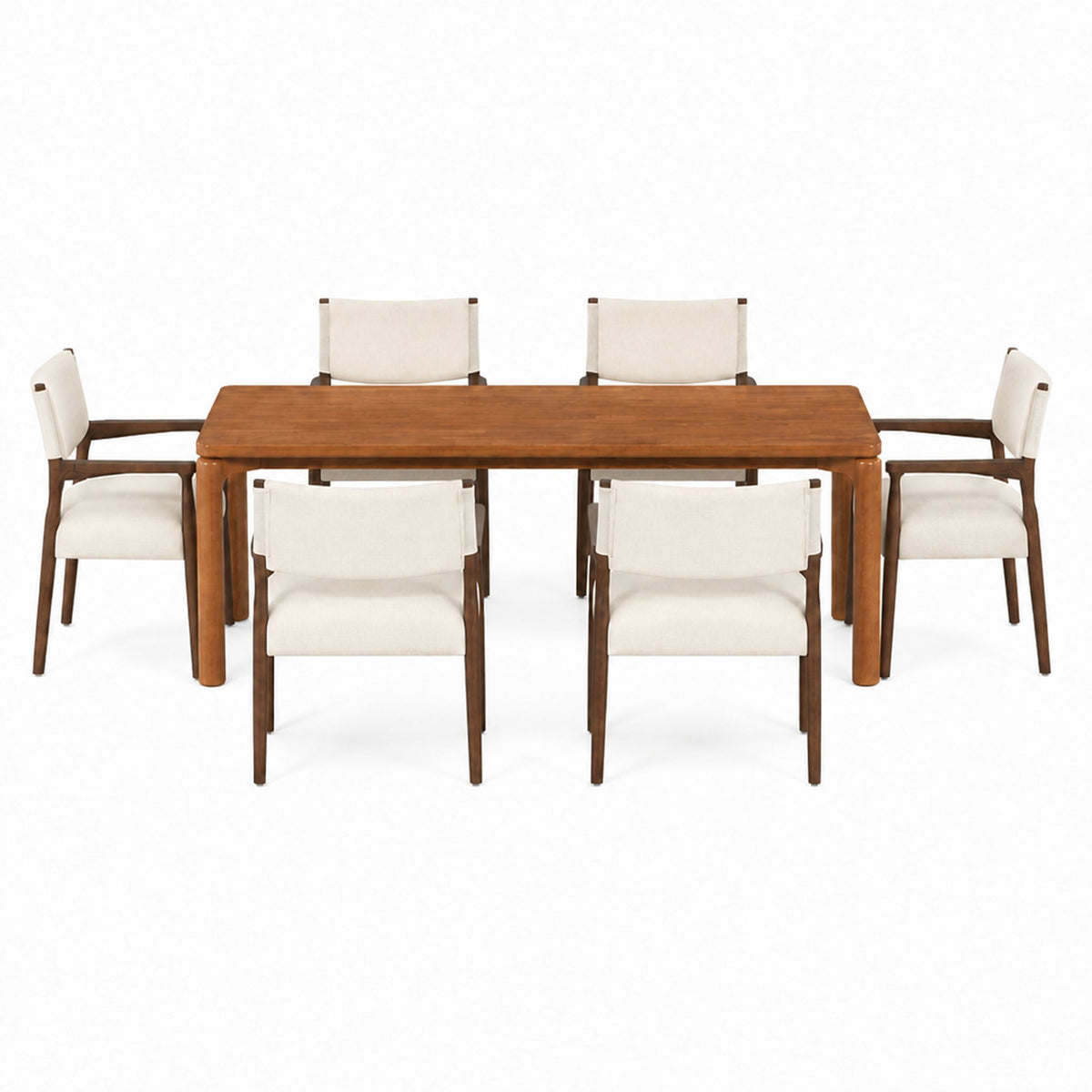 Rectangular 7-Piece Dining Table Set with Rubber Wood - Walnut Finish