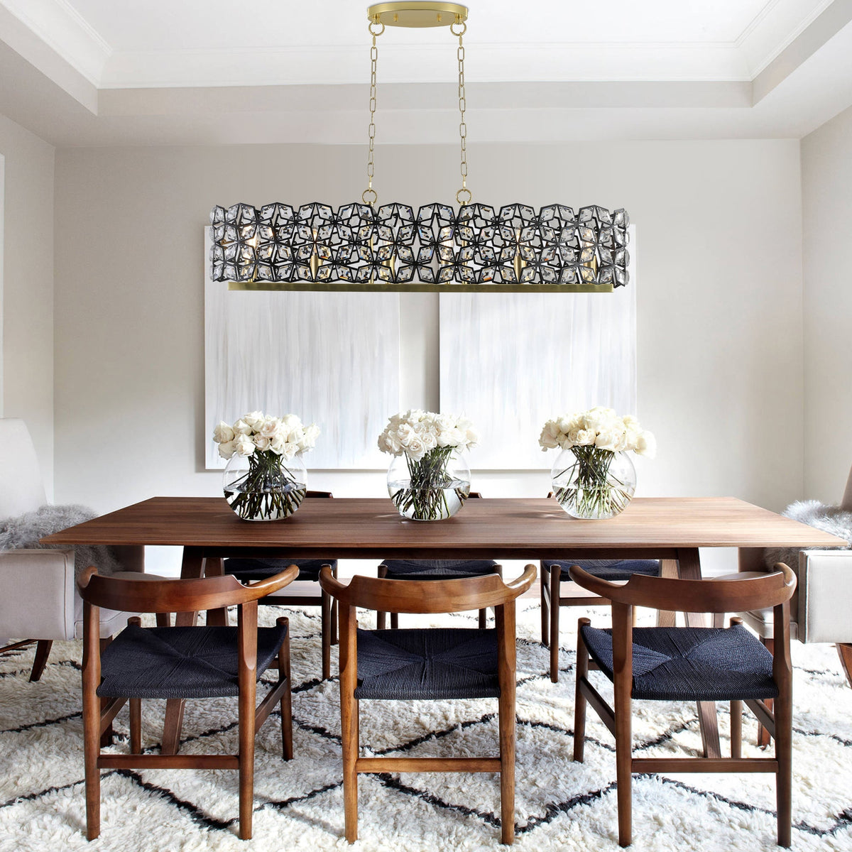 39" Contemporary Crystal Pendant Chandelier with K9 Crystal - Black & Gold