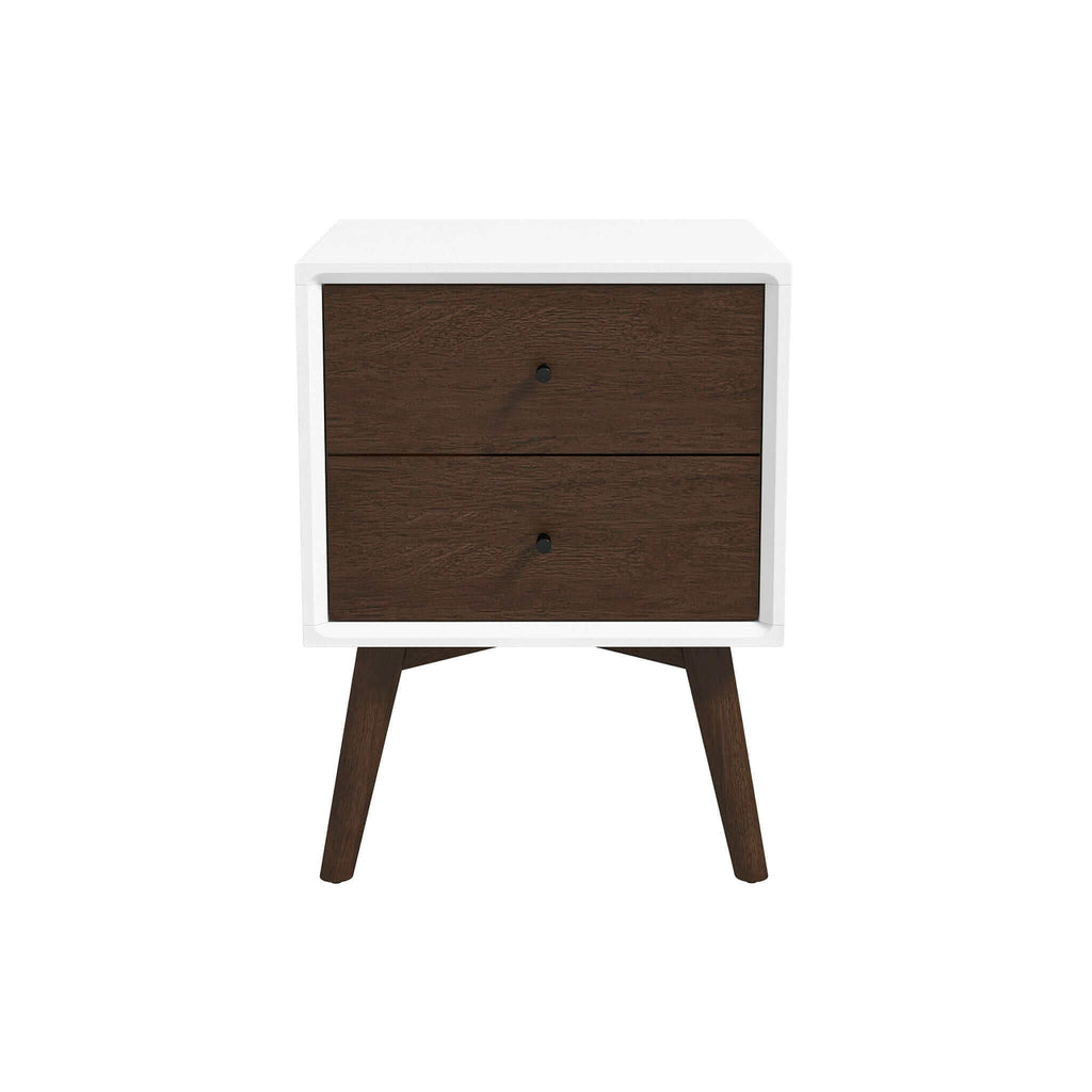 Mid-Century Modern Night Stand with 2 Drawers - Dark Brown or White