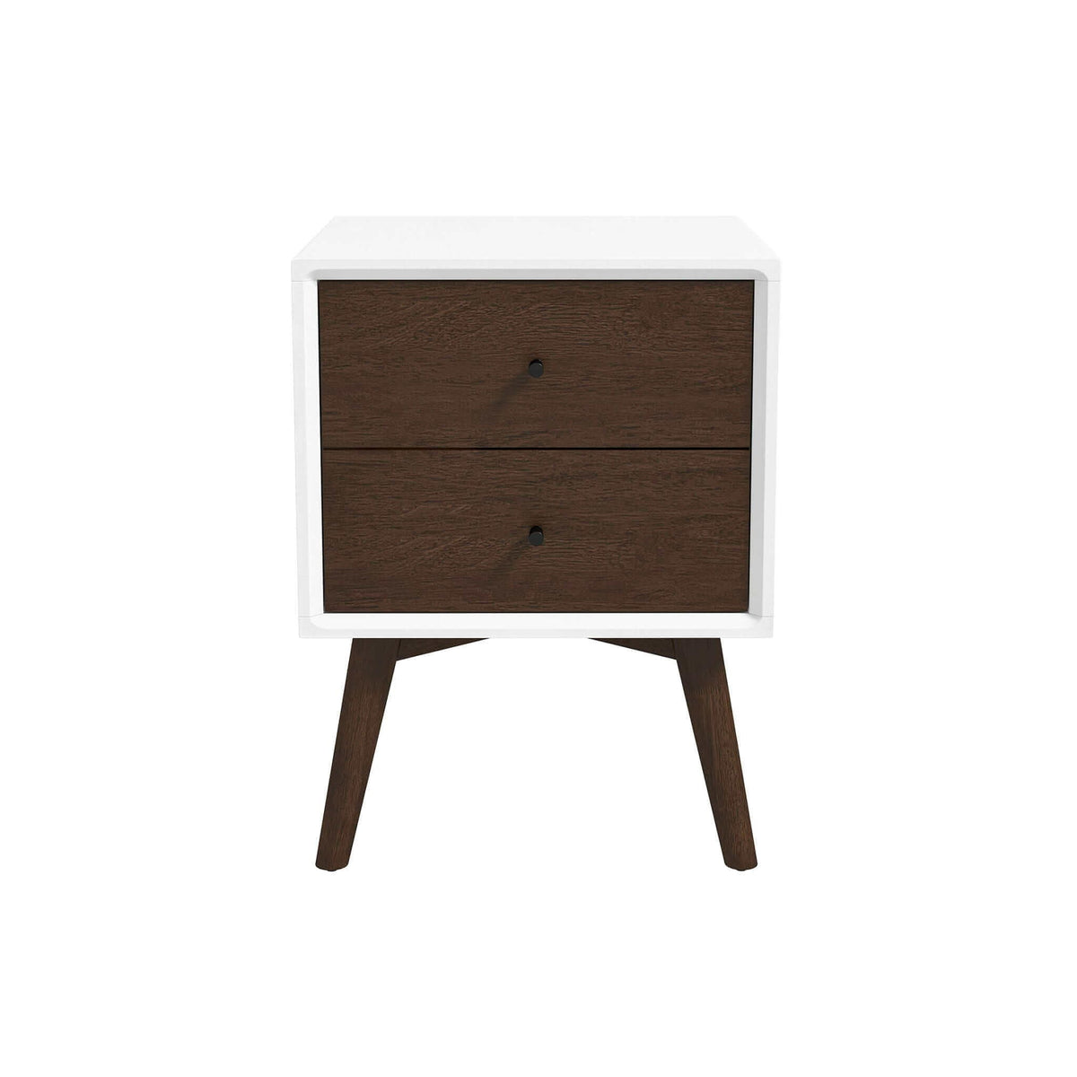 Mid-Century Modern Night Stand with 2 Drawers - Dark Brown or White