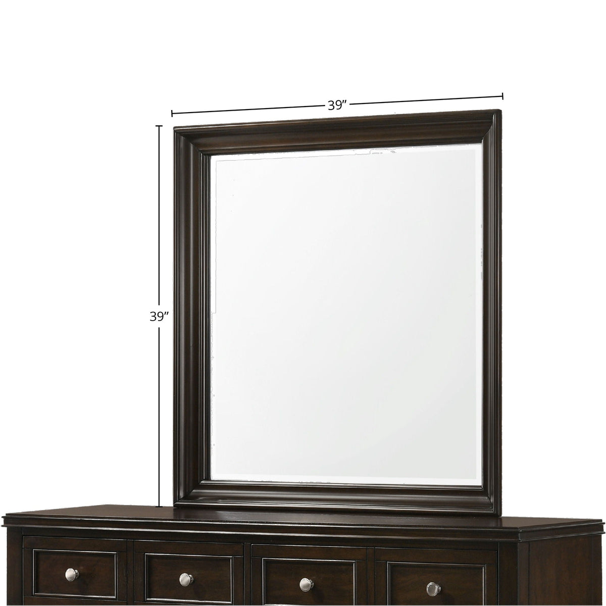 Mahogany Square Mirror with Beveled Glass - Merlot
