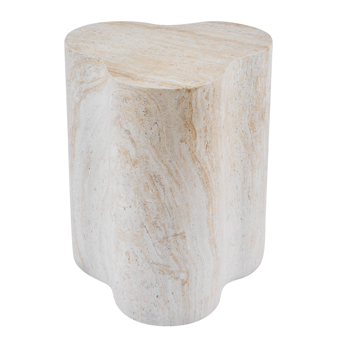 Organic Travertine-Look MGO Side Table with Weather Resistance - Neutral