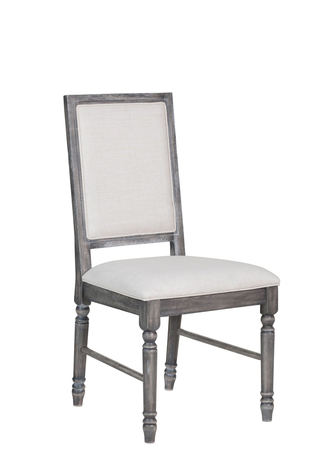 Weathered Side Chair with Cream Linen Upholstery - Cream / Gray