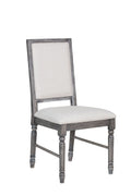Weathered Side Chair with Cream Linen Upholstery - Cream / Gray