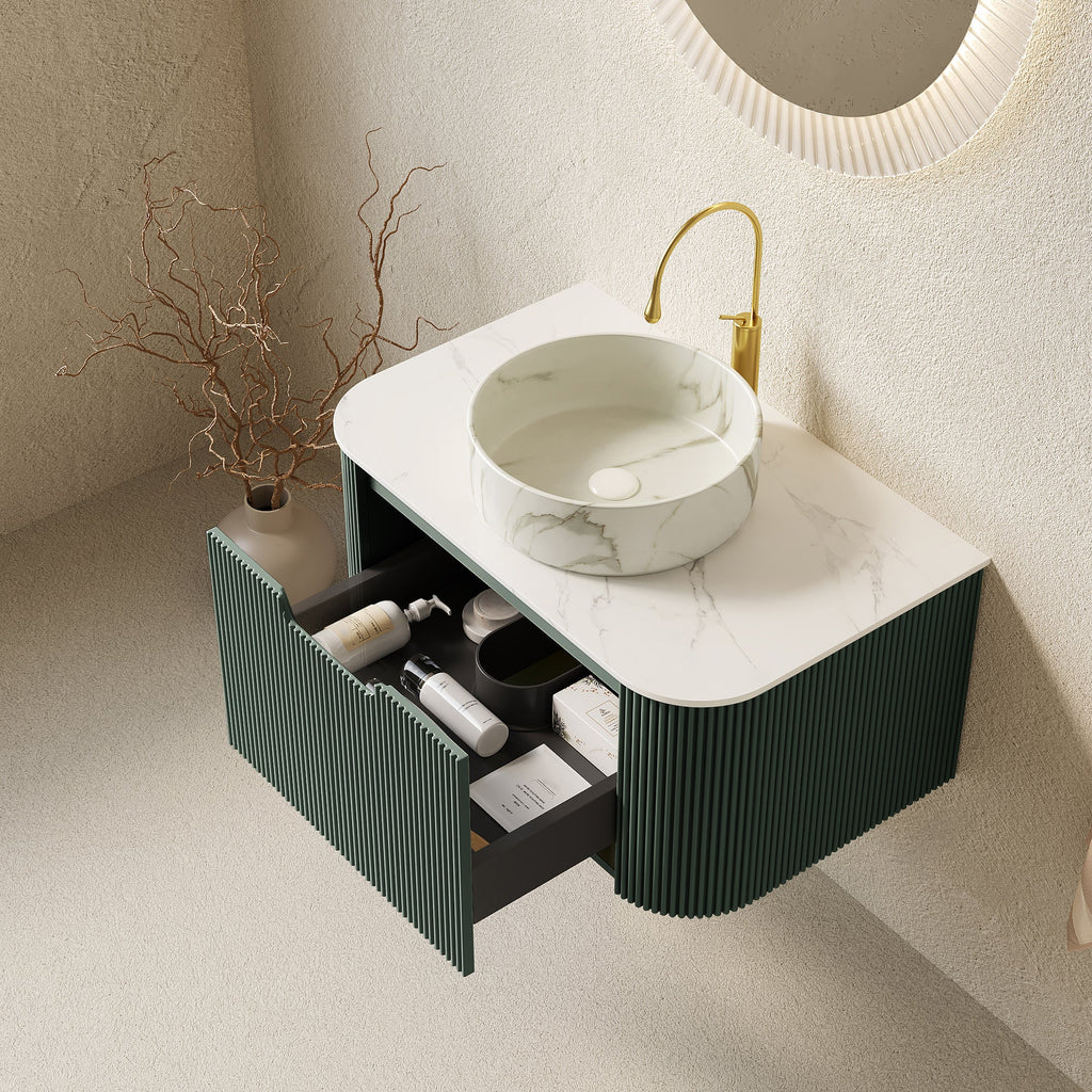 DINA 30" Bathroom Vanity with Ceramic Basin and Floating Cabinet - Carrara White or White