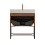 YOLAN 30" Bathroom Vanity with Sintered Stone Sink Top - Walnut