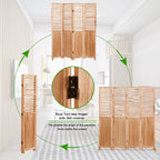 Light Brown Panel Folding Room Divider with Metal Hinges - Solid Wood