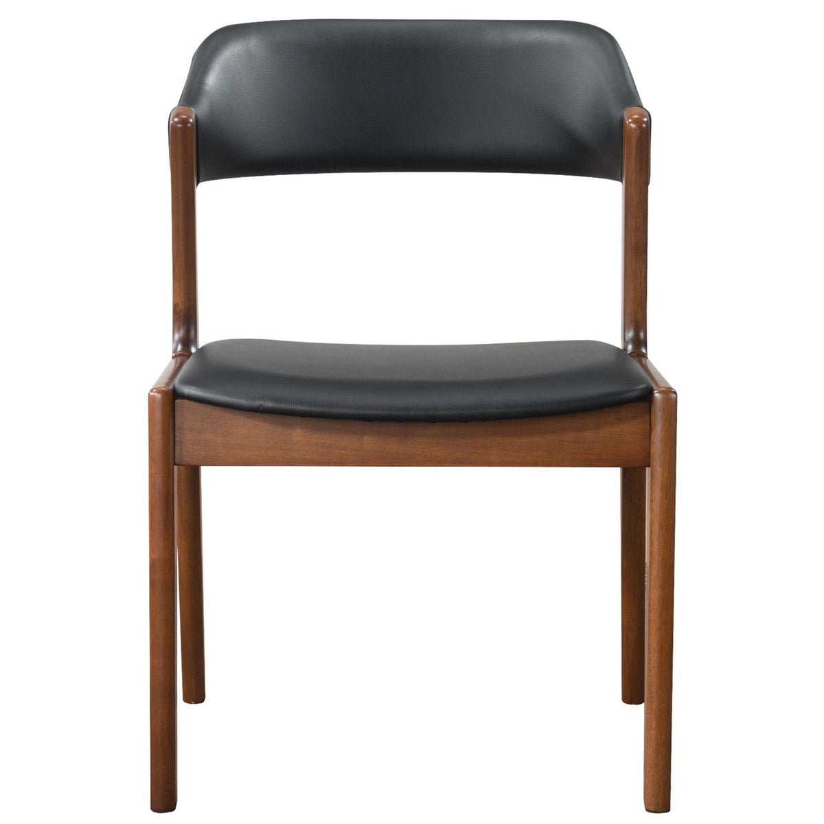 Enzo Dining Chair Set of 2 with Black Vegan Leather - Black / Brown