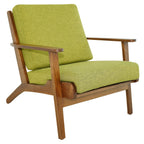 Genuine Lounge Chair with Solid Wood Frame - Beige, Green, Light Blue