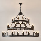 3 Tiers Wagon Wheel Chandelier with 54 Lights - Matte Black