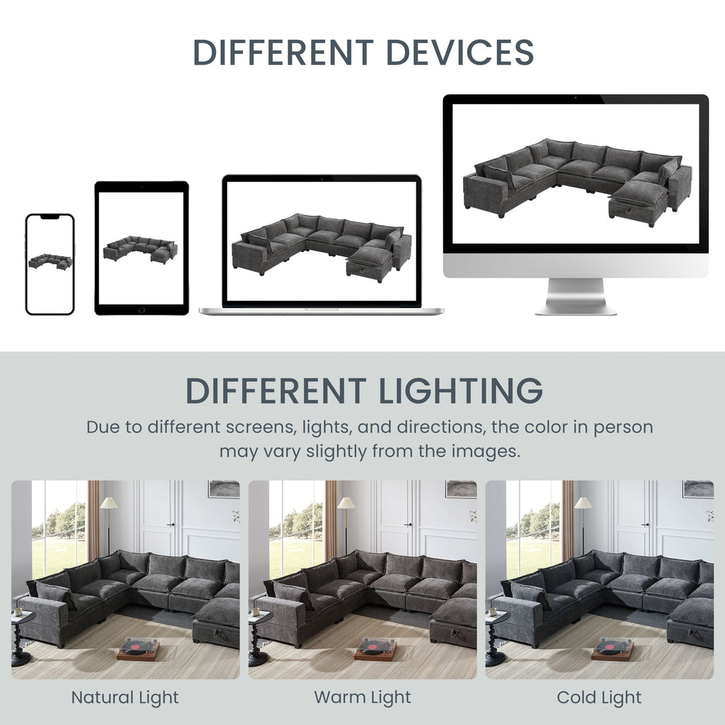 Modular Sectional Sofa with Movable Storage Ottoman - Chenille