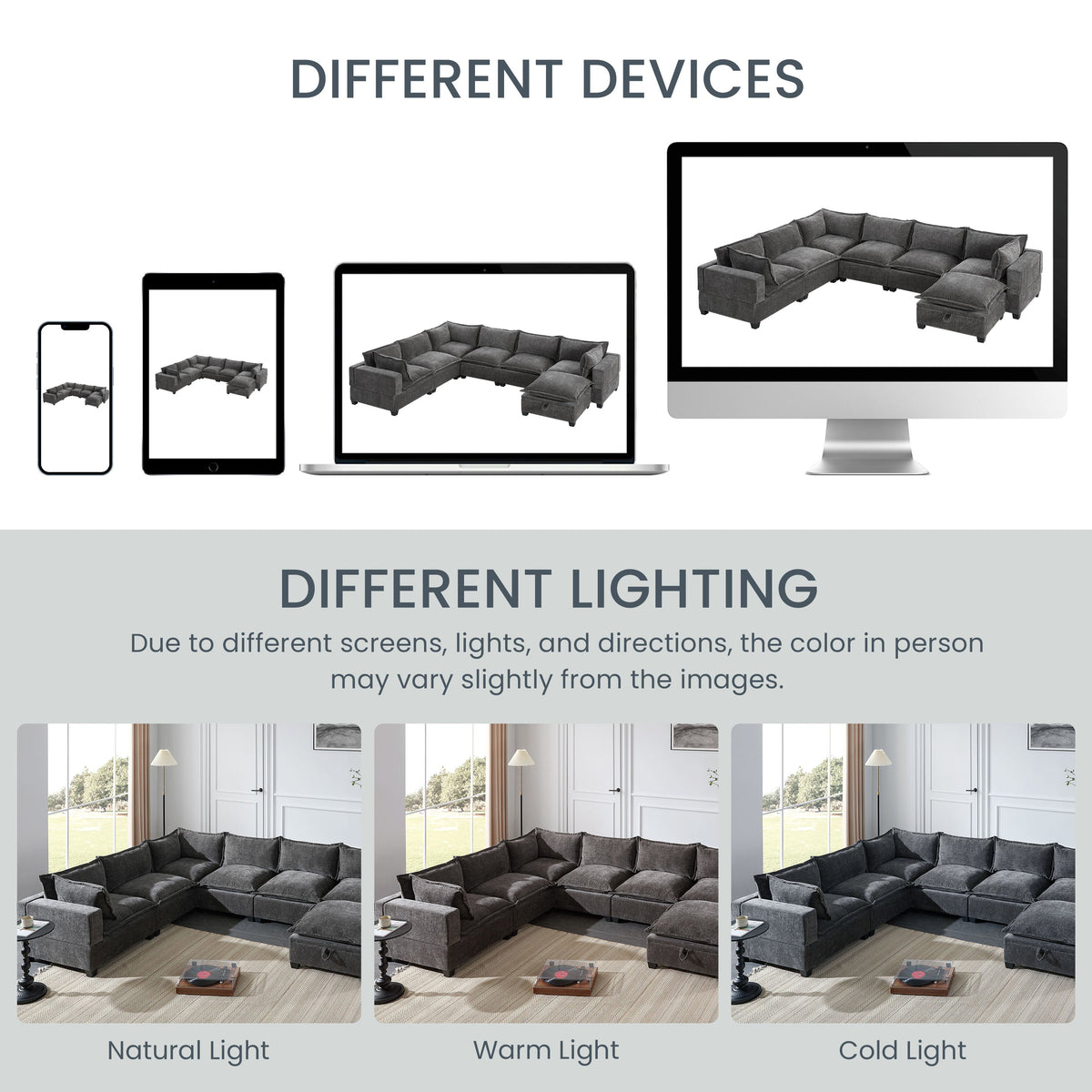 Modular Sectional Sofa with Movable Storage Ottoman - Chenille