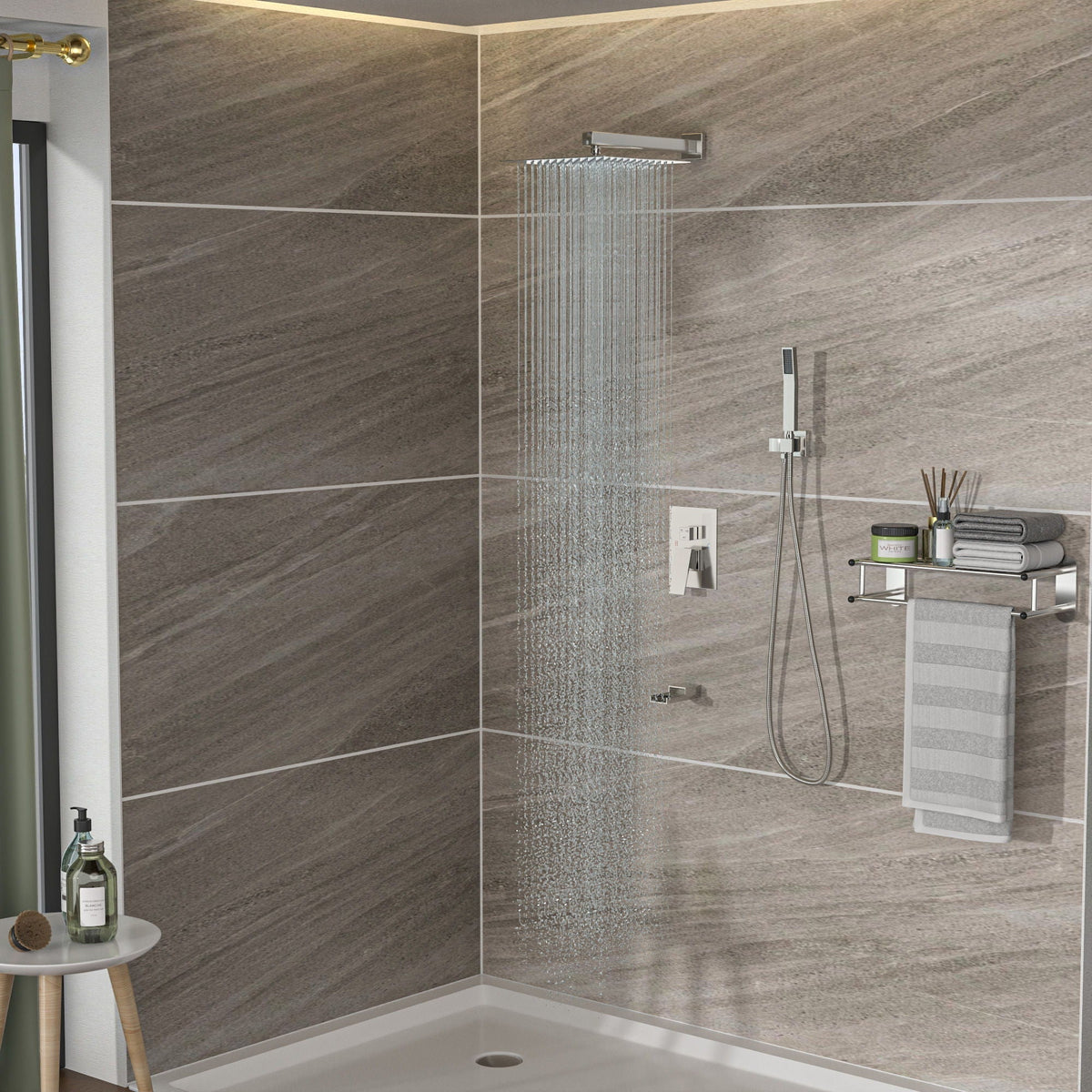 10-Inch Wall Mounted Square Shower System with Rough In Valve - Black or Gray
