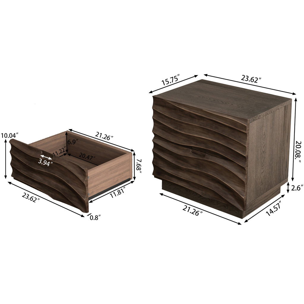 Solid Wood Nightstands with 2 Drawers - Modern Handleless Design - Brown