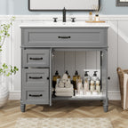 Bathroom Vanity With Sink and Drawers - Freestanding Solid Wood Cabinet