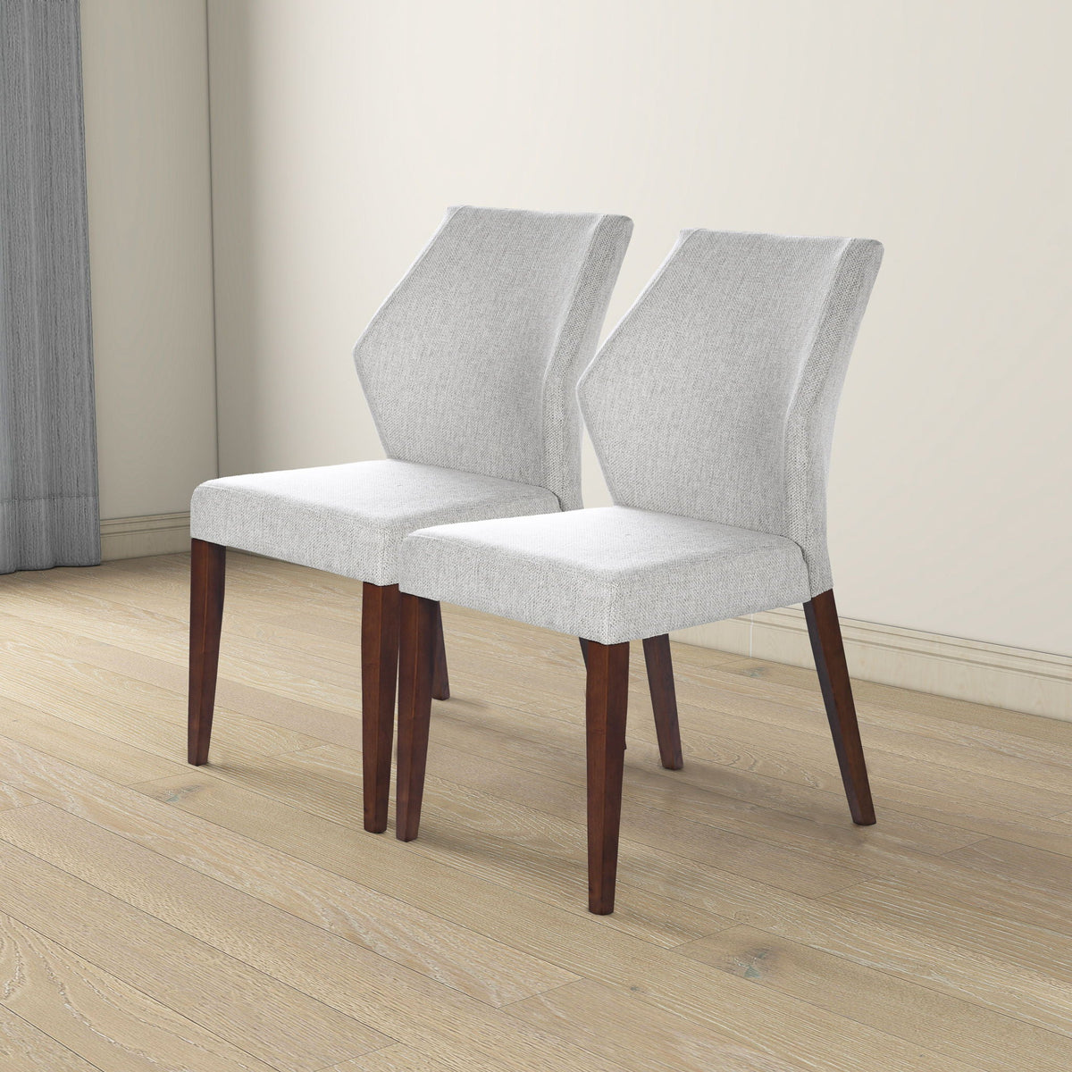 Light Gray Dining Chair Set of 2 with Solid Wood Frame - Upholstered