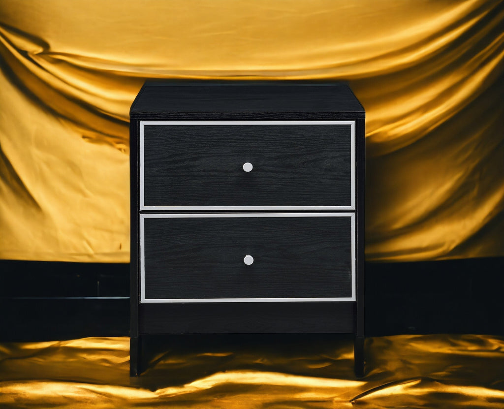 Modern Black Nightstand Table with Two Drawers - Black