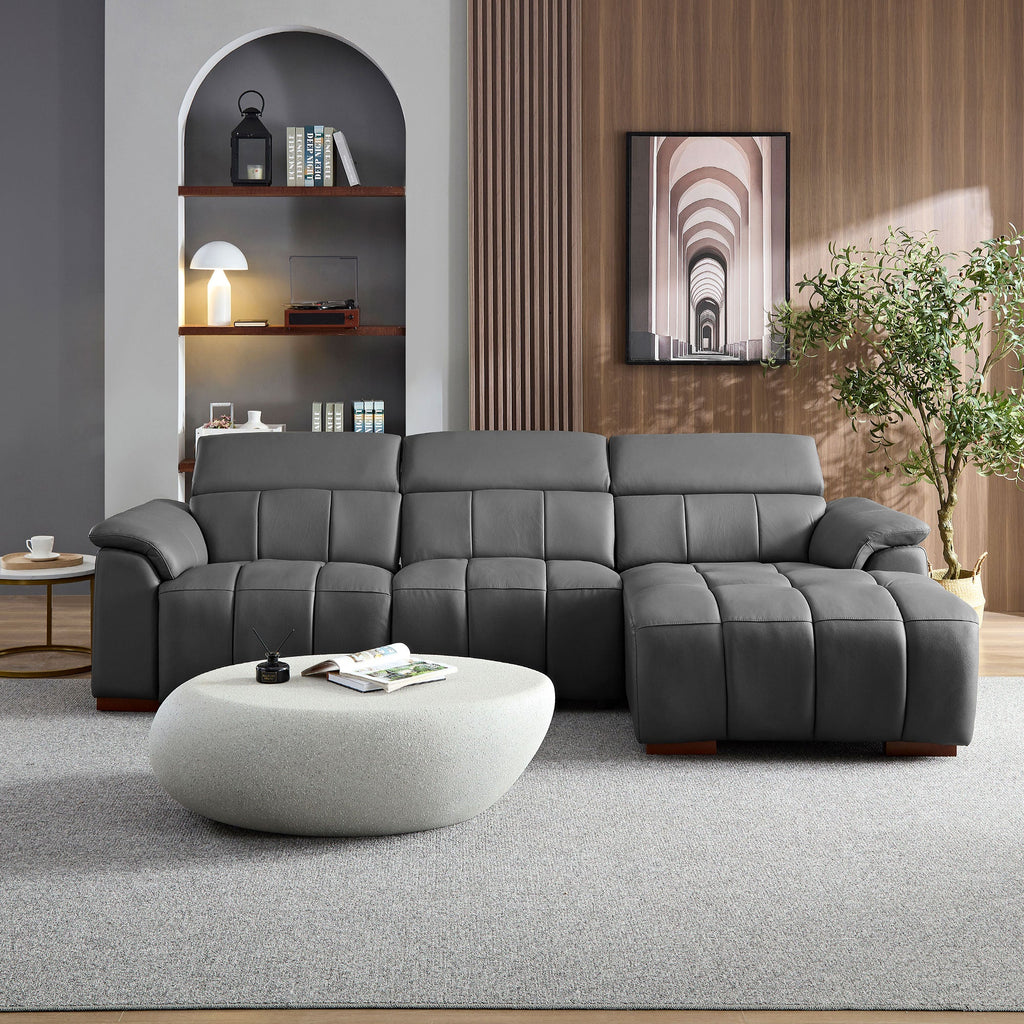 Modern Wall-Hugger Reclining Sofa with Electric Control - Genuine Leather