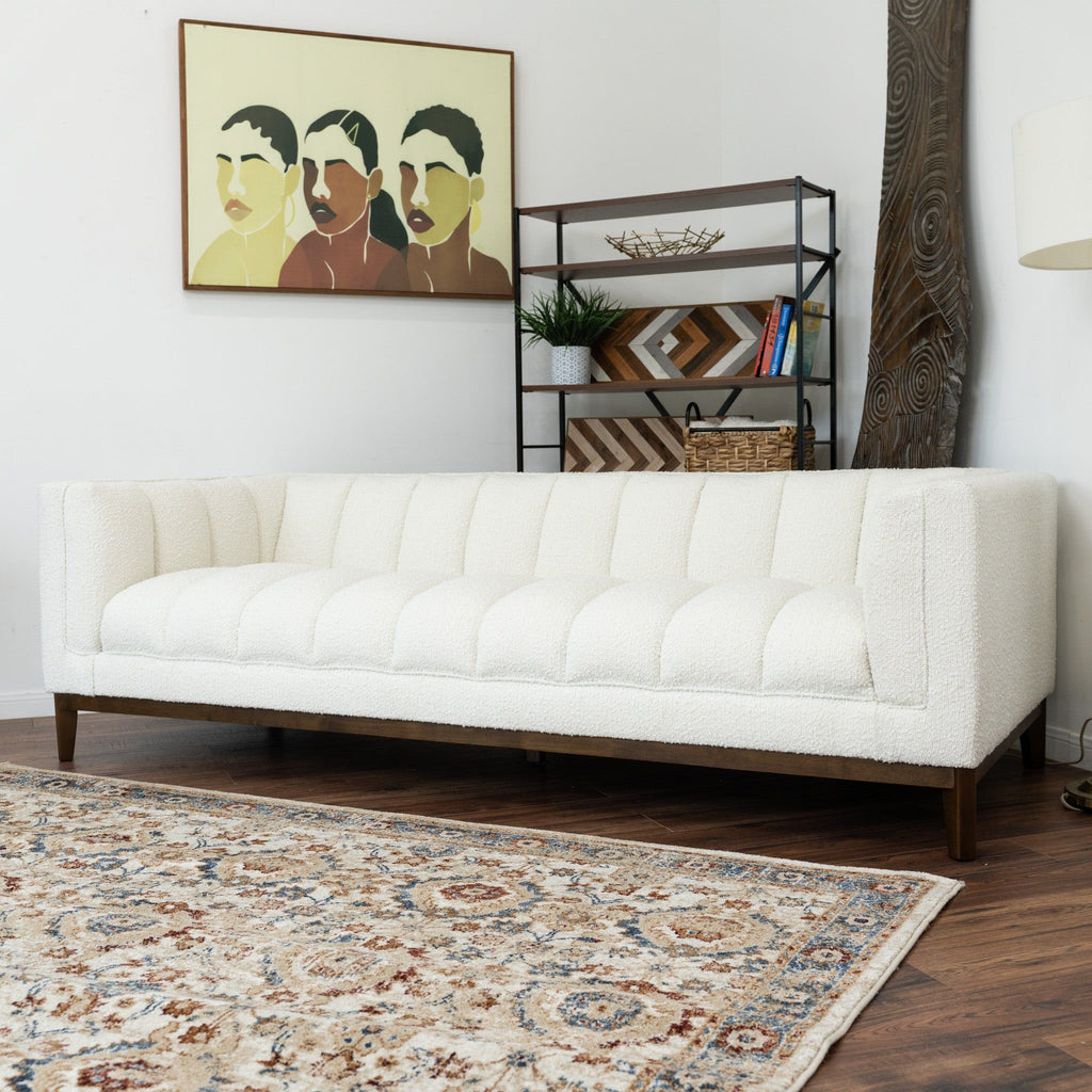 Mid Century Modern Sofa with Pet-Friendly Upholstery - White, Green, Orange