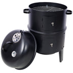 Portable Charcoal Smoker Grill with 3-in-1 Cooking Functionality - Black