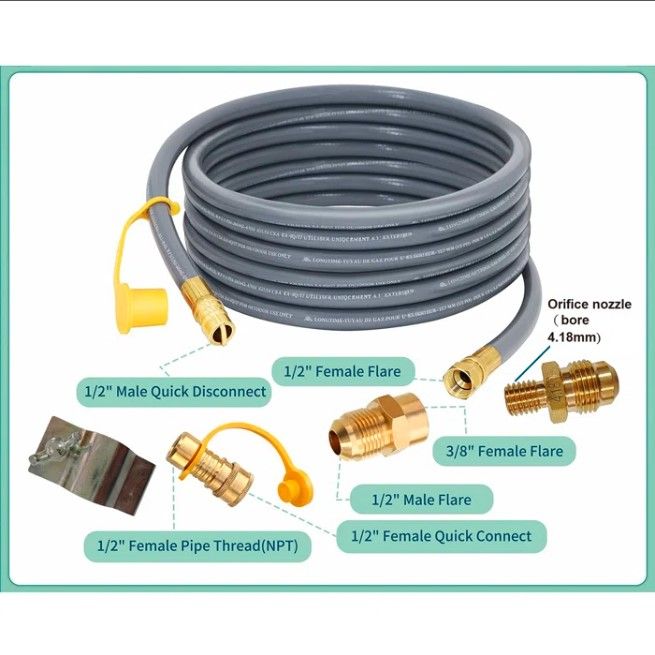 Fire Pit Gas Conversion Kit with Stainless Steel Pipe - Gray