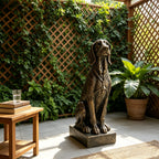 Vintage Bronze Sitting Hound Dog Statue with Antique Finish - Bronze