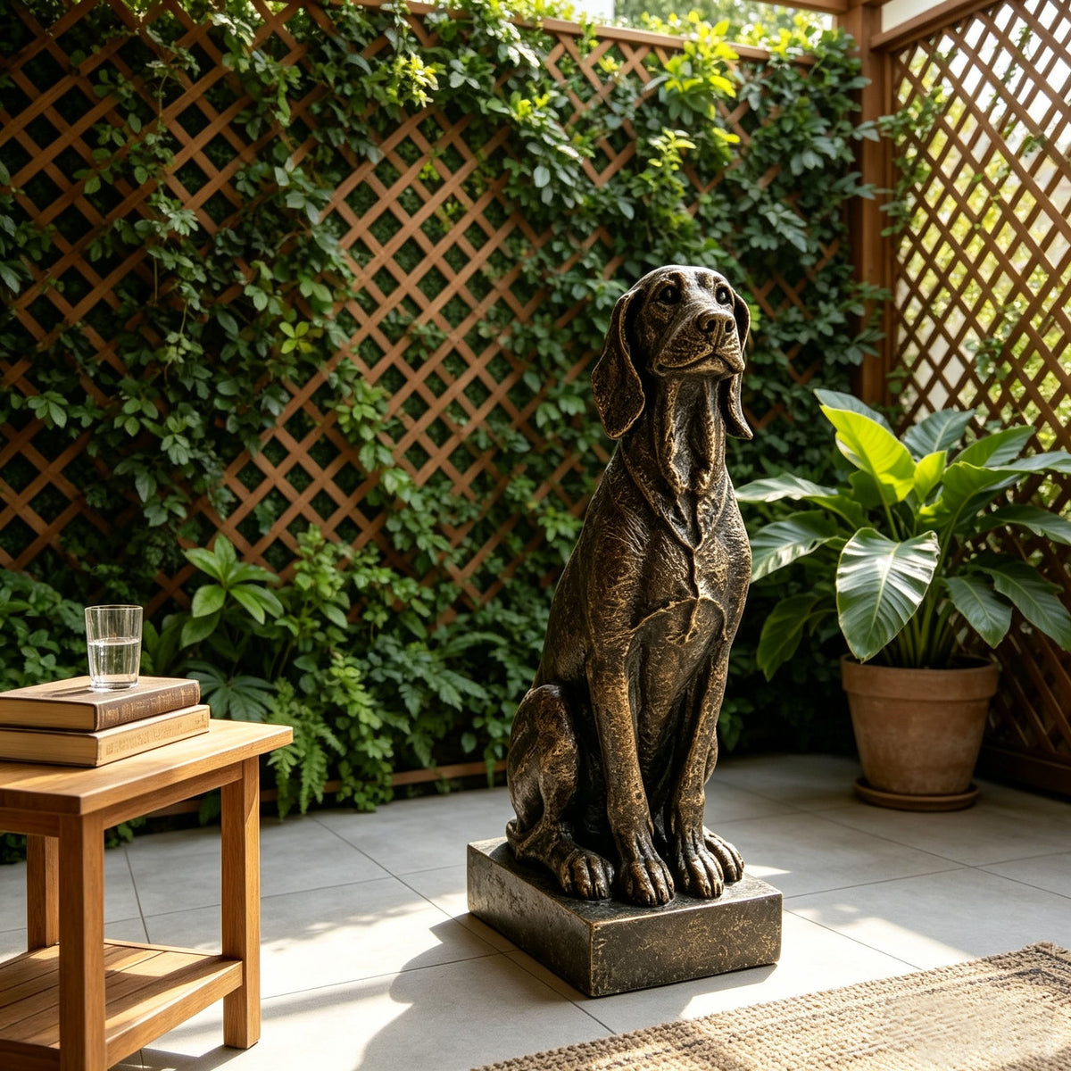 Vintage Bronze Sitting Hound Dog Statue with Antique Finish - Bronze