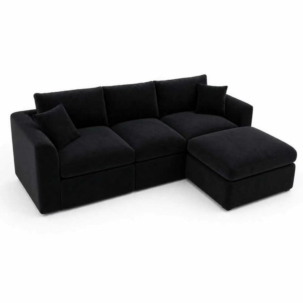 Compressed Modular Sectional Sofa with Ottoman - Black Linen
