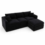 Compressed Modular Sectional Sofa with Ottoman - Black Linen