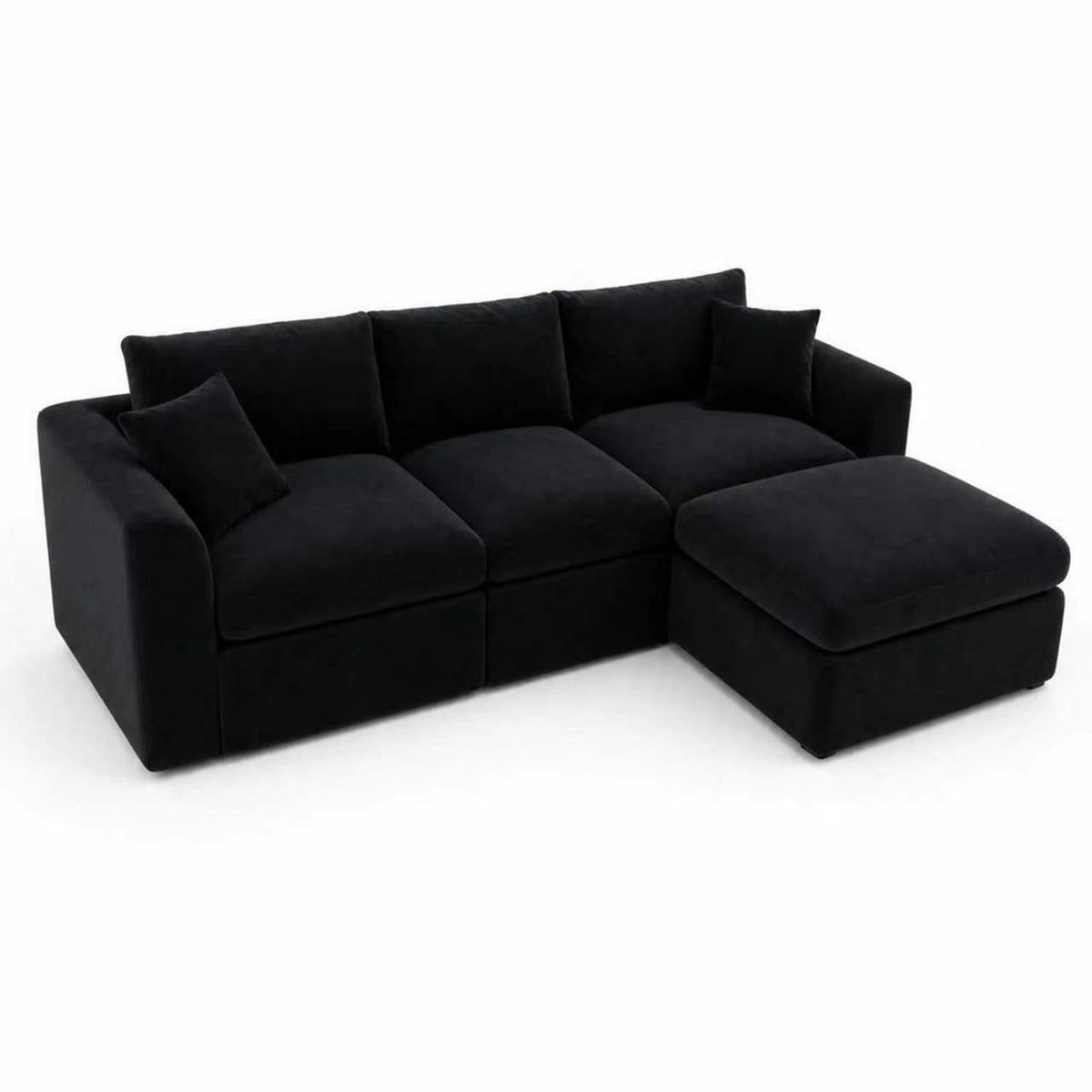 Compressed Modular Sectional Sofa with Ottoman - Black Linen