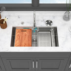 Undermount Stainless Steel Kitchen Sink with Pull Down Faucet & Ledge Workstation - Gray or Black