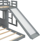 Loft Bunk Bed With Playhouse, Slide, and Guardrails - Twin Over Full