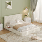 AirFrame Queen Bed Frame with Adjustable Sliding Side Table - Off-White Sherpa
