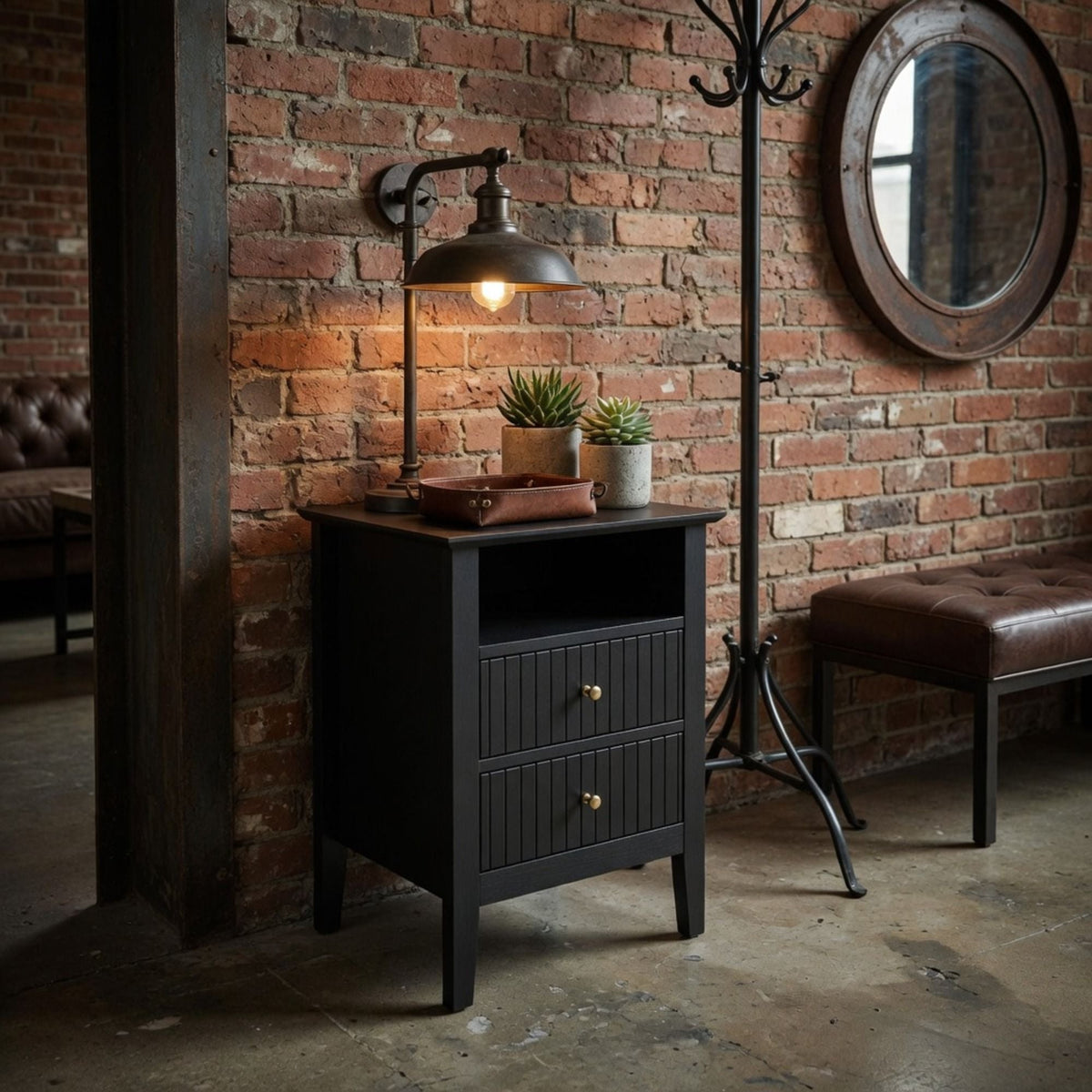Fluted Nightstand with 2 Drawers and Soft-Close Slides - Multiple Colors