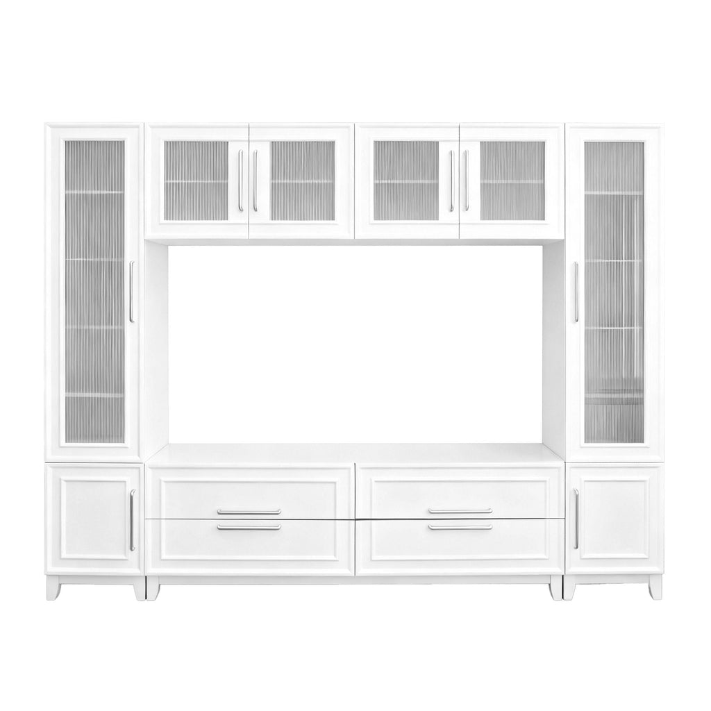 Modern Entertainment Center with Fluted Glass Doors - White or Black