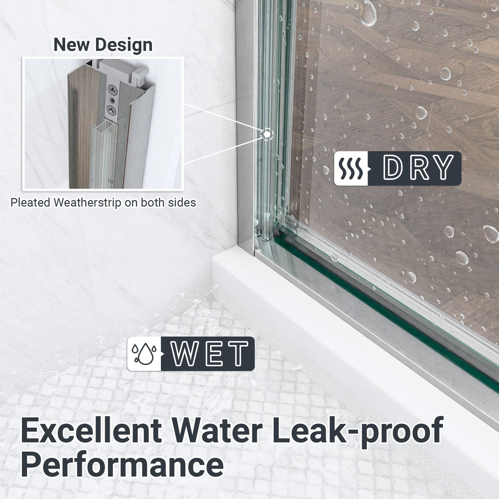 Semi-Frameless Double Sliding Shower Door with Smooth Stainless Steel Rollers - Brushed Nickel