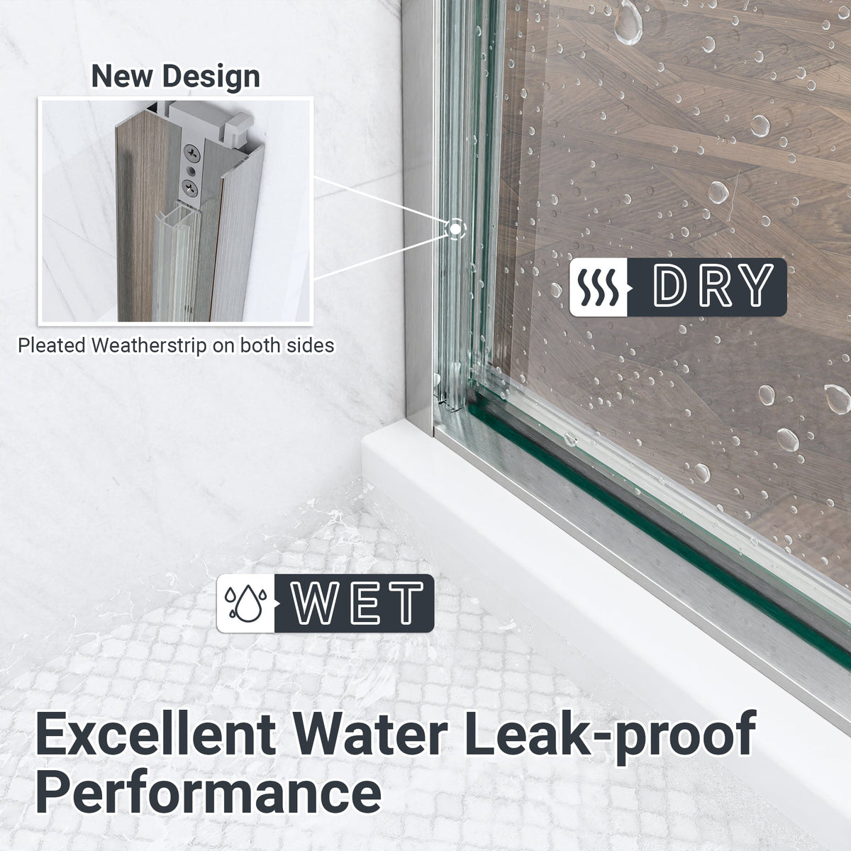 Semi-Frameless Double Sliding Shower Door with Smooth Stainless Steel Rollers - Brushed Nickel