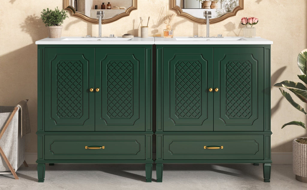 60" Double Sink Bathroom Vanity with Ample Storage - Green