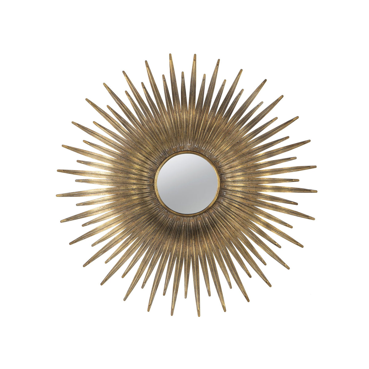 Retro Sunburst Metal Wall Mirror with Decorative Design - Gold