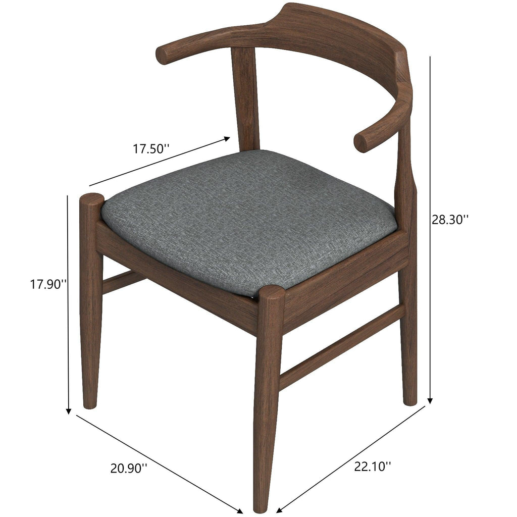 Mid-Century Modern Dining Chair Set of 2 with Solid Wood Frame - Dark Gray or Black