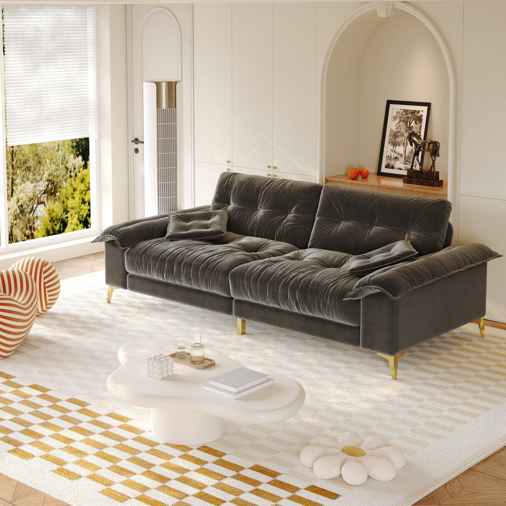 Modern 4-Seater Cloud Sofa with Wide Flip Armrests - Chenille