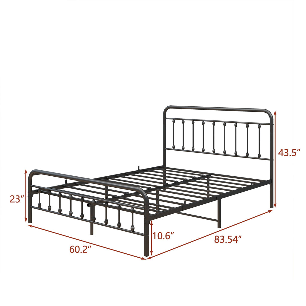 Victorian-Style Steel Bed Frame with Powder-Coated Finish - Black