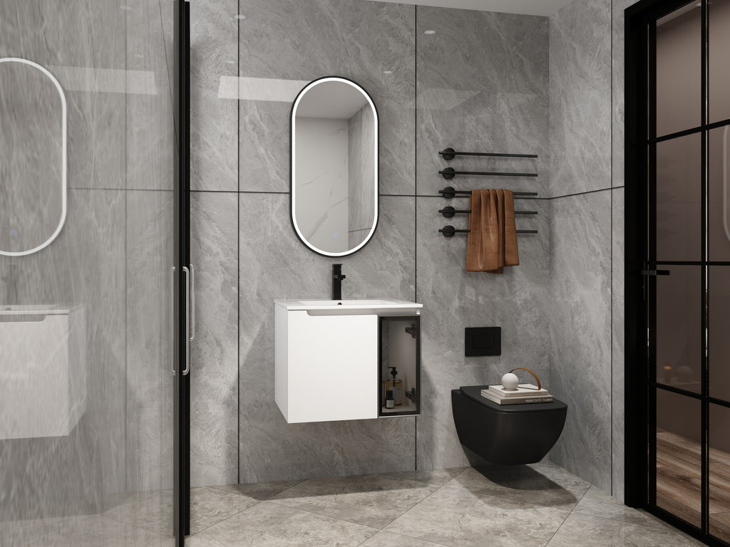 24" Wall-Mounted Bathroom Vanity with Ceramic Sink - Glossy White