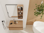 10'' Wall Mounted Bathroom Mirror Cabinet with Open Storage - Imitative Oak