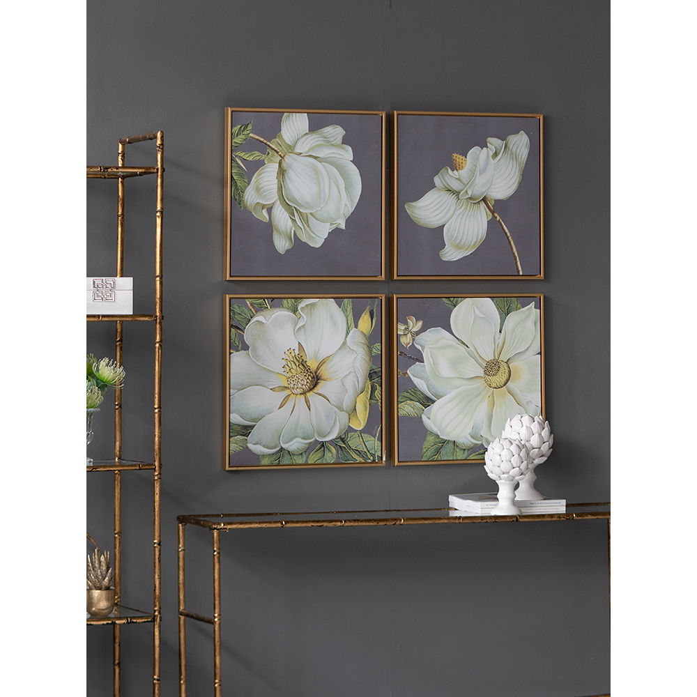Botanical Wall Art Prints with Premium Frames - Gray (Set of 4)