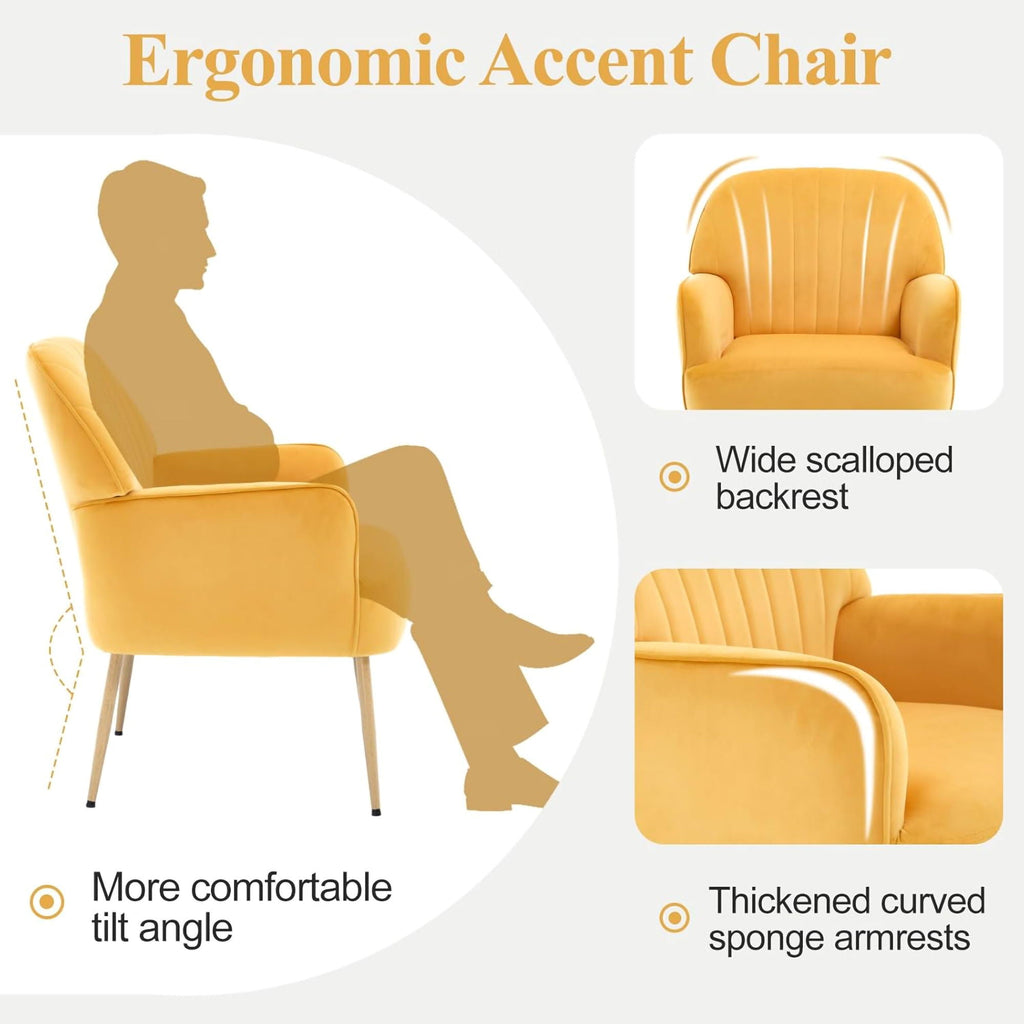 Upholstered Accent Armchair with Shell-Shaped Design - Multiple Colors